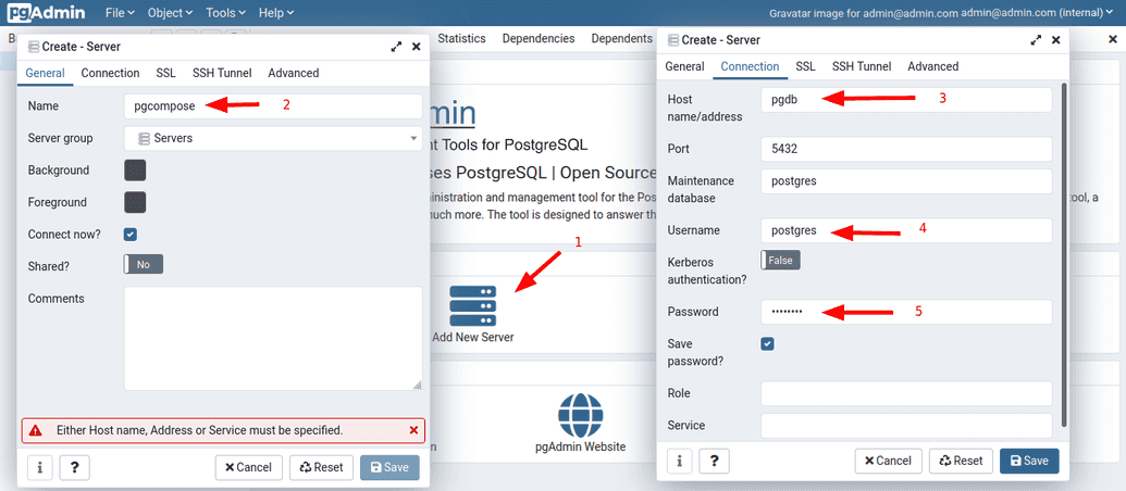 pgAdmin-add server